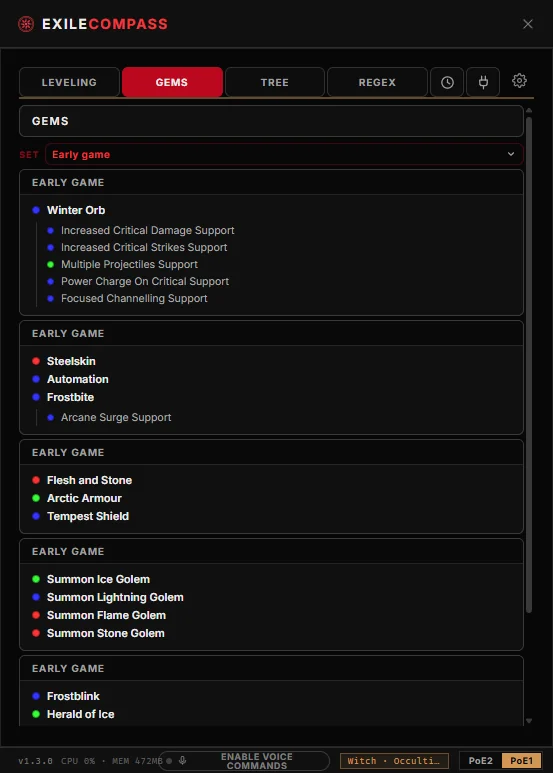 Path of Exile 1 gem reward checklist