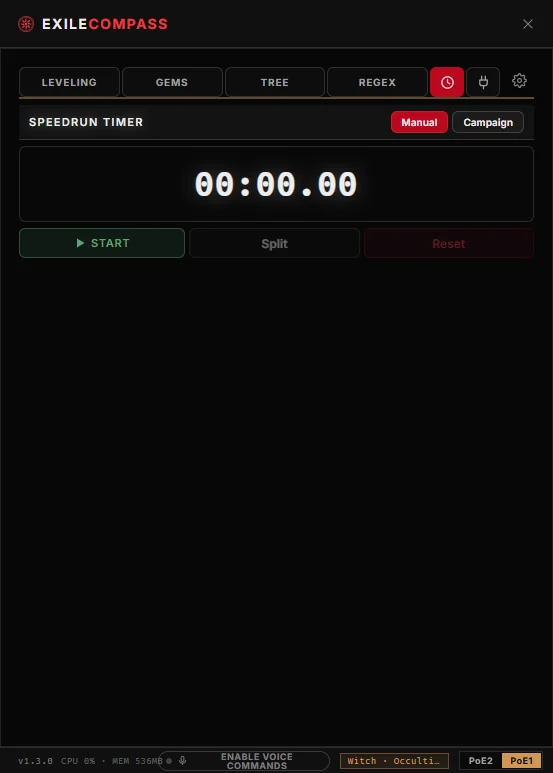 Path of Exile 1 speedrun timer with per-act splits