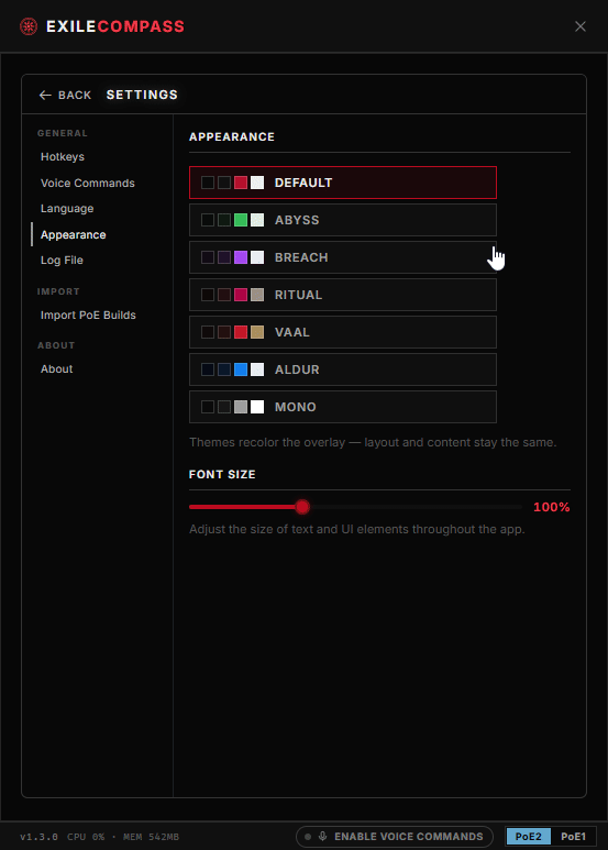 Exile Compass overlay cycling through its colour themes